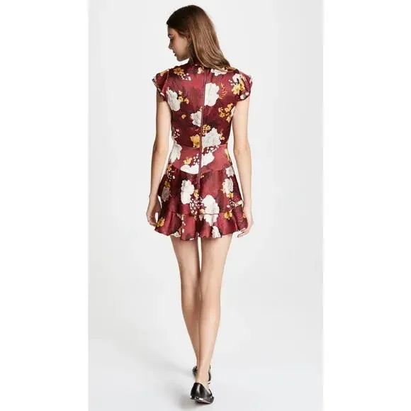 Alice + Olivia Lashay Tie Neck Ruffle Silk Mini Dress Floral Size 8 - Picture 3 of 12